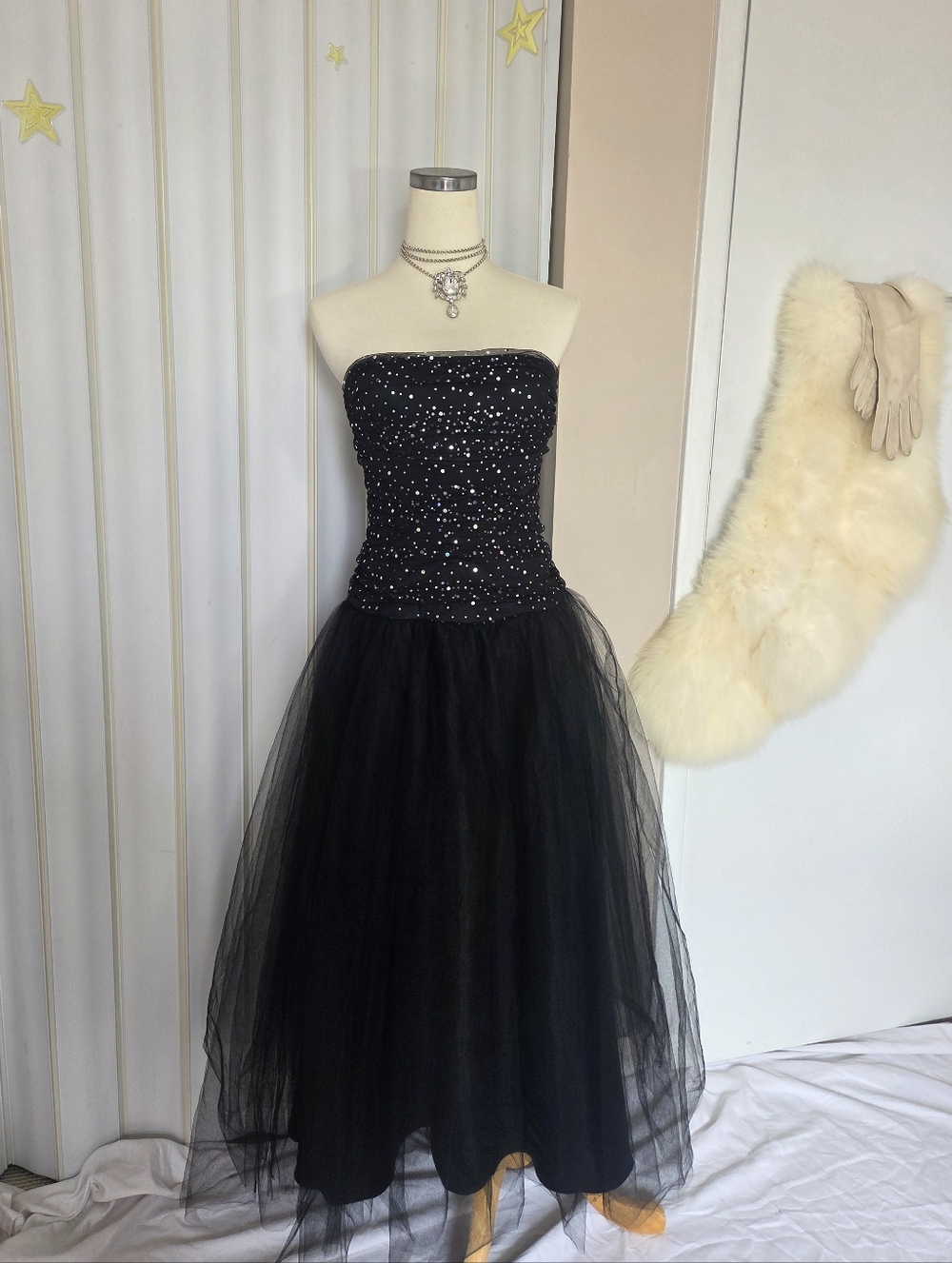 Vintage Y2K Blondie Nites Black Tulle Party Prom Dress Gown-SZ 4-6